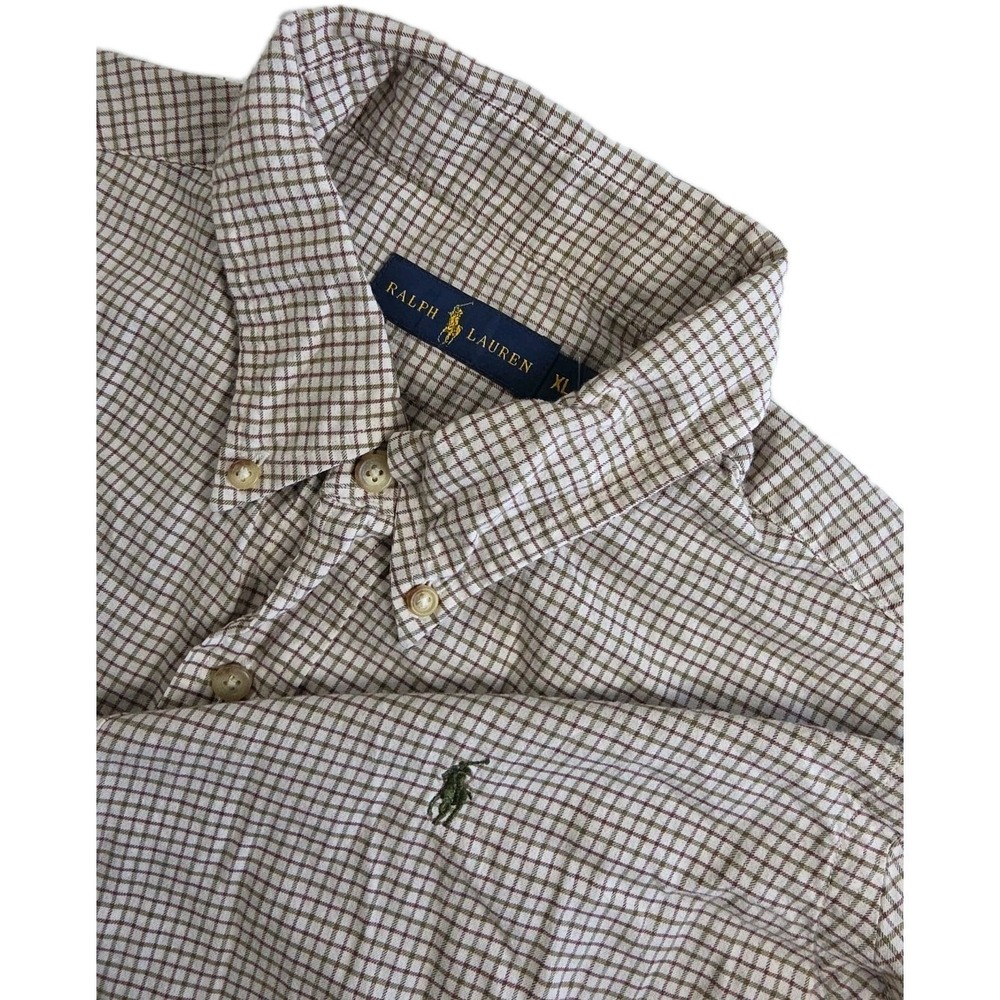 Ralph Lauren Men's XL CHECKED Gingham Long Sleeve GREEN RED CREAM LOGO
